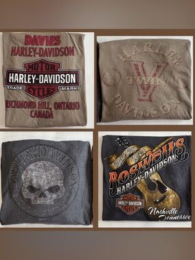 Harley-Davidson Long Sleeve Graphic Shirts 2 Bundle L Grey Tan Skull Guitar
